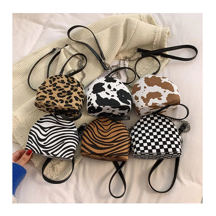 

Small Tweed Shell Hand Bags Ladies Personality Chain Mini Shoulder Crossbody Bags Ins Design Zebra Cow Leopard Women Handbags