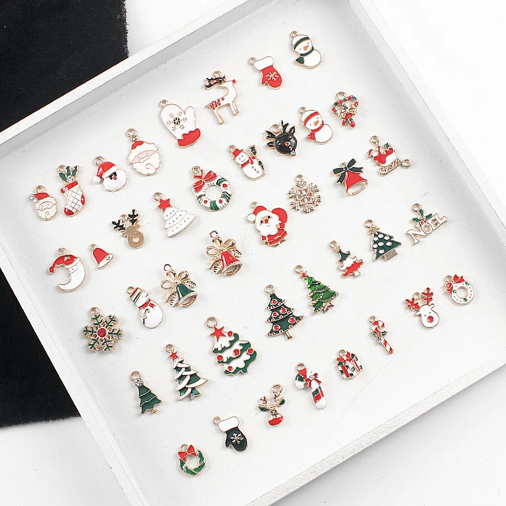 

38 Pcs Christmas Charm Enamel Santa Snowman Bell Elk Snowflake Charm for DIY Jewelry Making, Gold