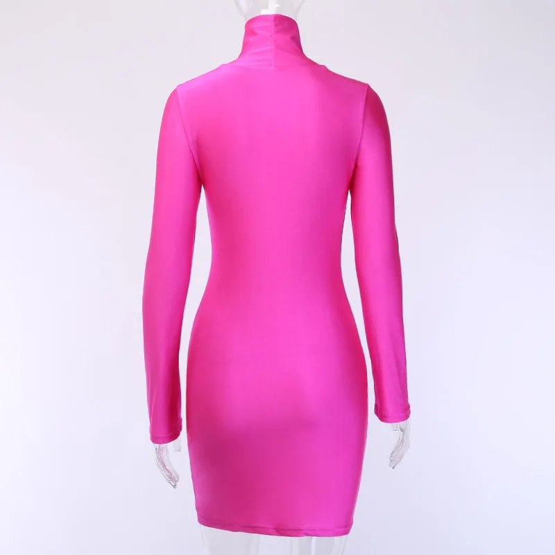 Best selling taobao dropshipping boutique fall clothing long sleeve neon pink dress