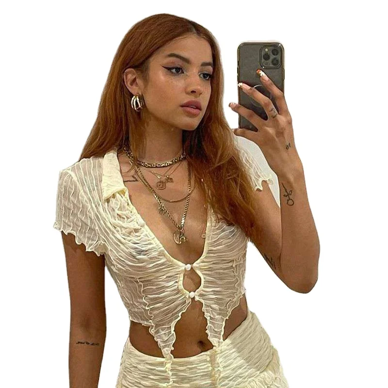 

2022 spring summer women shirt blouses casual summer ladies shirt button up sleeveless shirt crop top