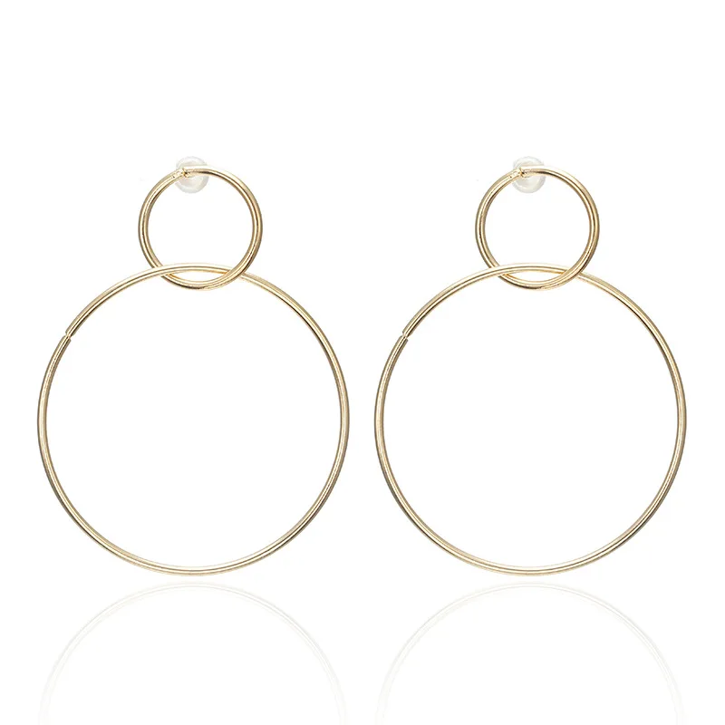 

Bohemia Retro Simple Gold Silver Color Hollow Double Circle Drop Earrings For Women Geometric Hanging Dangle Earrings Jewelry, As shown