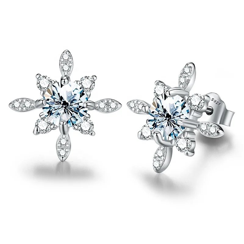 

Gra Sparkling Moissanite Diamond 0.5CT Unusual snowflake Stud Earring for Women 925 Sterling Silver Wedding Party Luxury Jewelry