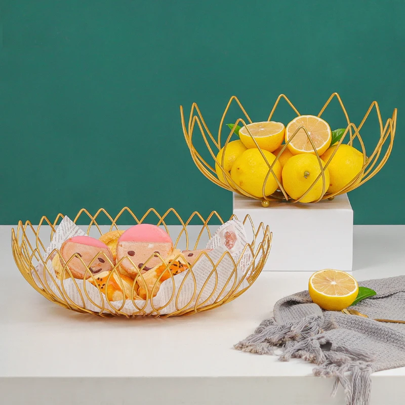 

Creative golden storage fruit tray multifunctional luxury home simple snacks and sundries sorting storage basket