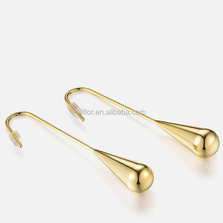 High Quality 18K Gold Plated Stainless Steel Jewelry Water Drop Shape Dangle Earrings E5313-G-2