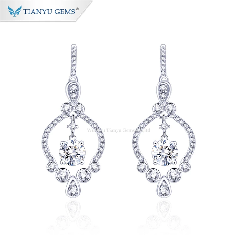 

Tianyu gems hot sale Charm jewelry 10k white gold with moissanite diamonds Drop Earrings for wedding