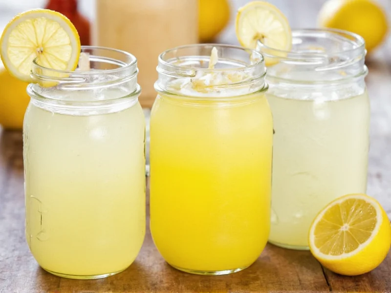 Three variations of homemade lemonade in mason jars