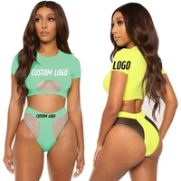 

Free Shipping Private Label Short Sleeve High Cut Bikinis Woman Swimwear Swimming Wear