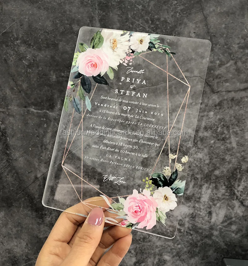 Customized Unique Water Color Style Transparent Acrylic Wedding Invitation