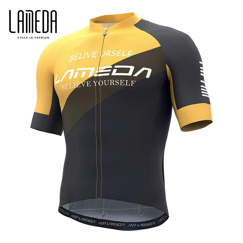 

LAMEDA Wholesale Sublimation Sports Wear Customized Clothing Men Custom Cycling Jersey, Black mix yellow