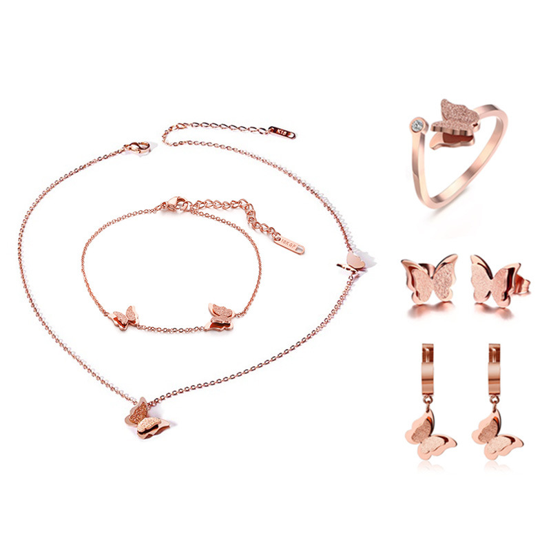

Rose Gold Plated Stainless Steel Butterfly Jewelry Sets