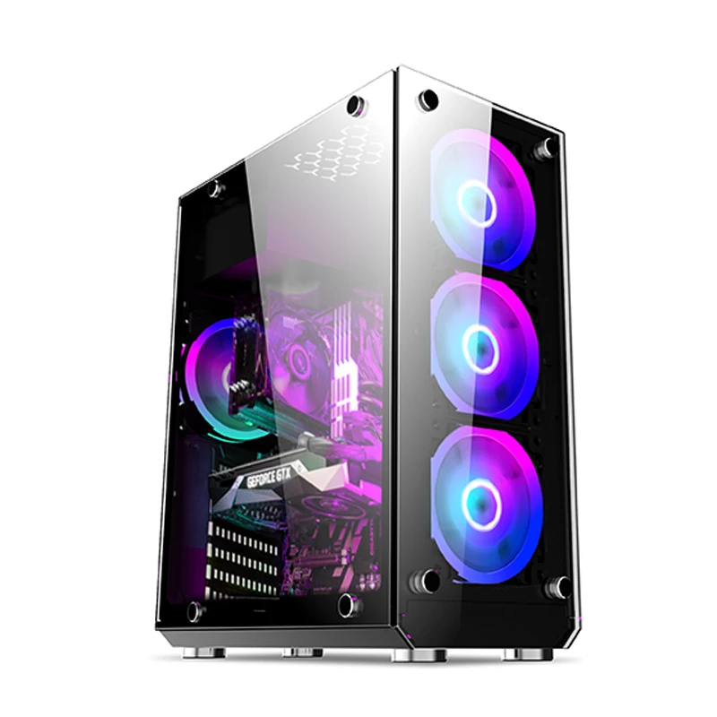 

pc cabinet Two tempered glass gaming ATX full tower gamer computer case with RGB fan