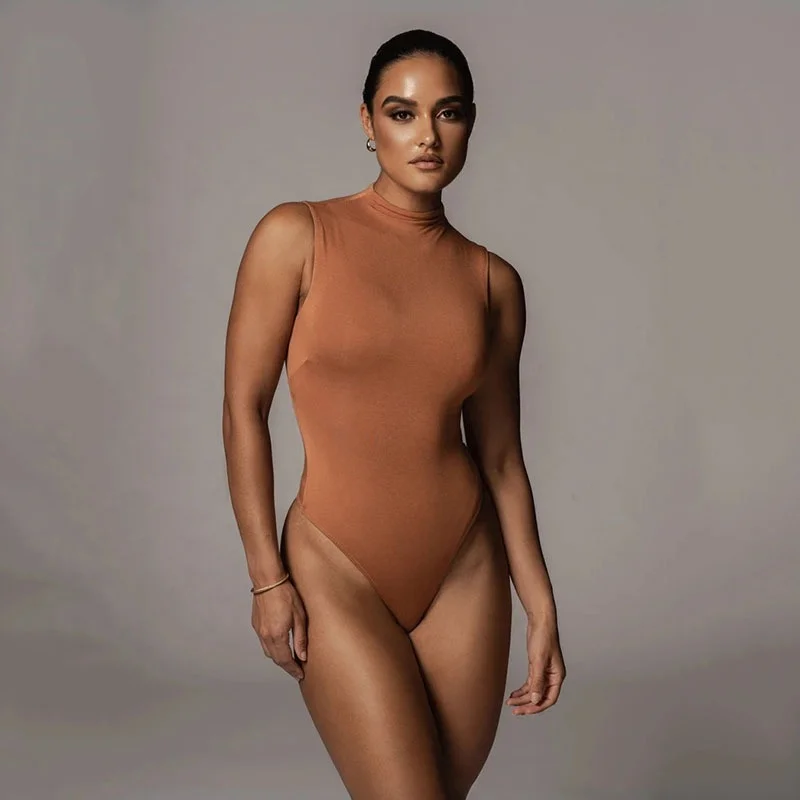 

Women spring soft solid color round neck sexy sleeveless skinny bodysuit, Select