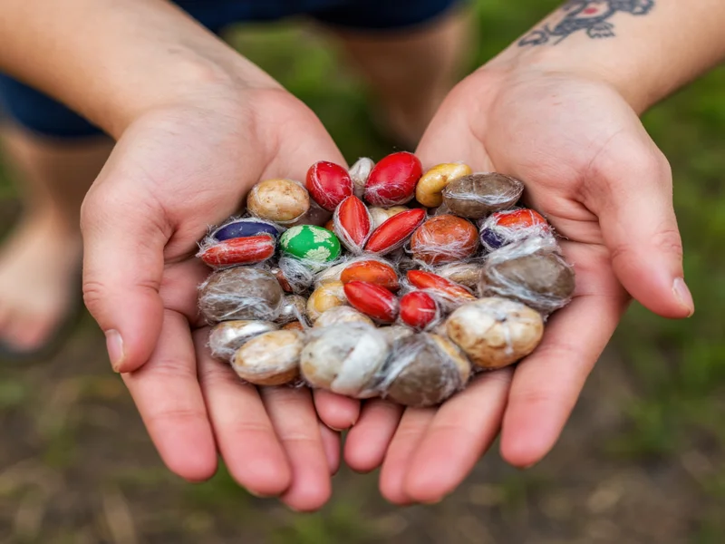 Hand holding functional craft items made from recycled materials