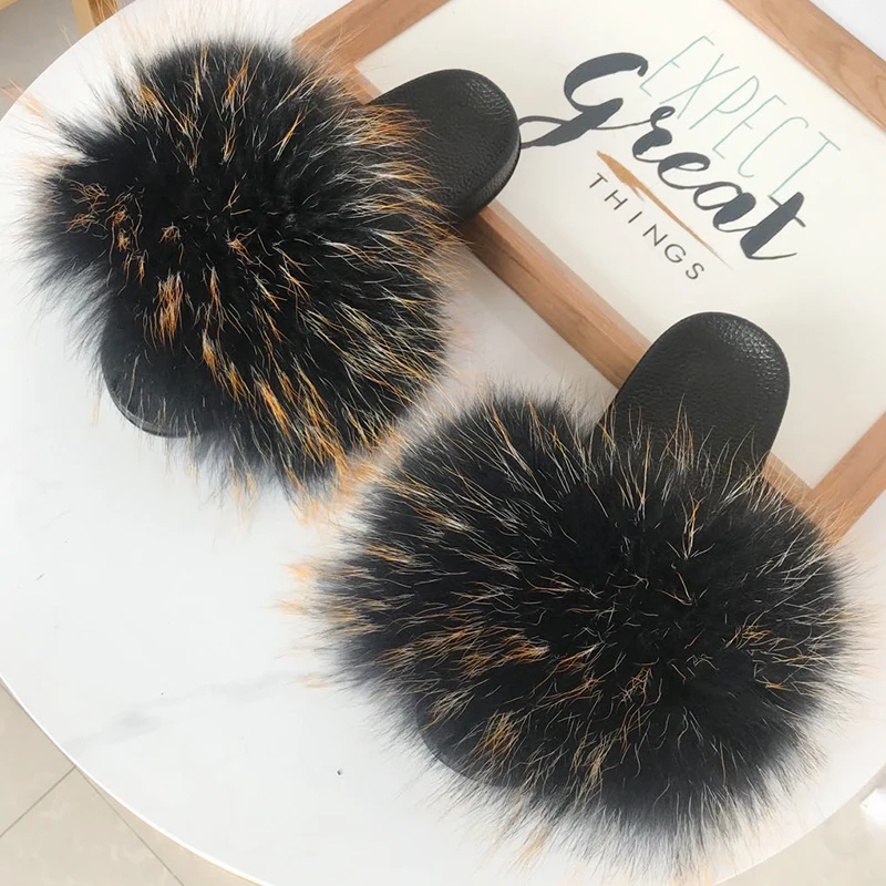 

fur slides bulk wholesale fox fur slides raccoon fur slides, Customized color