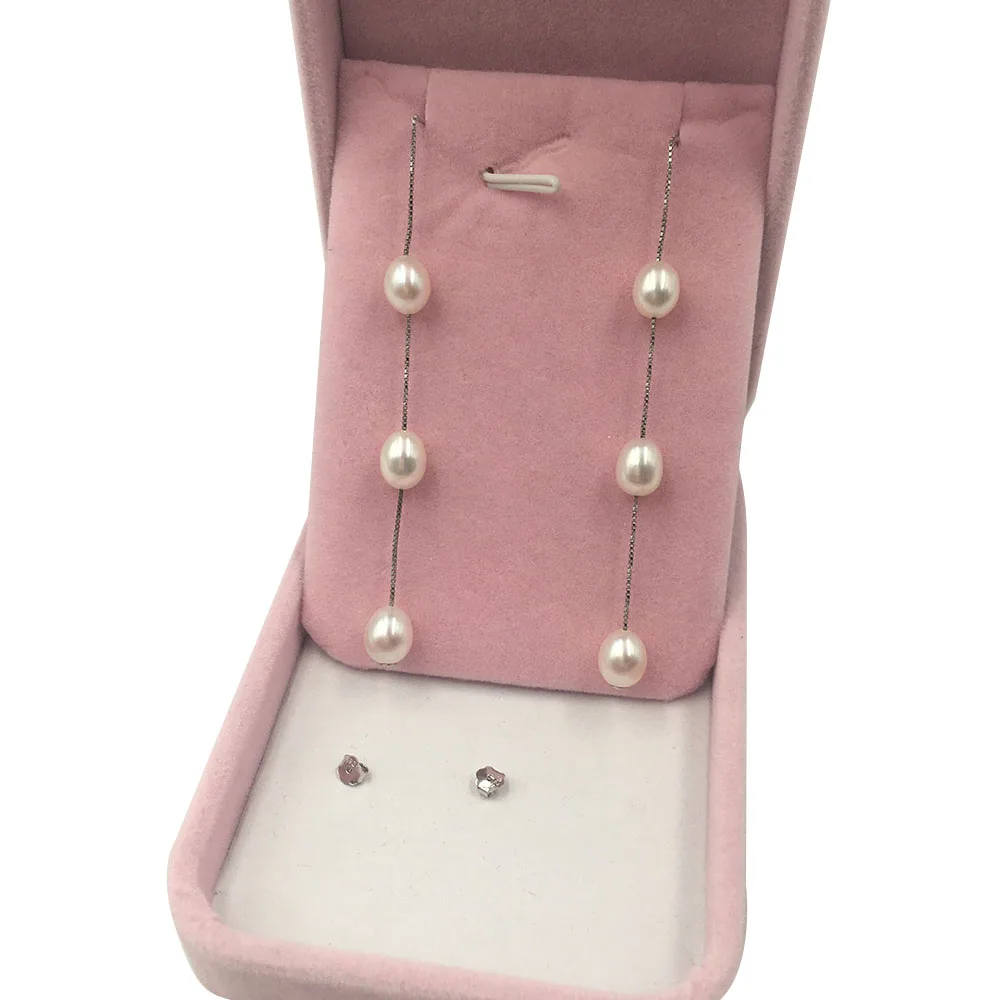 Nature Freshwater Pearl  Earring  Fashion Newest Design 925 Sterling Silver Thread Earrings for Wedding 6-7mm Pearl