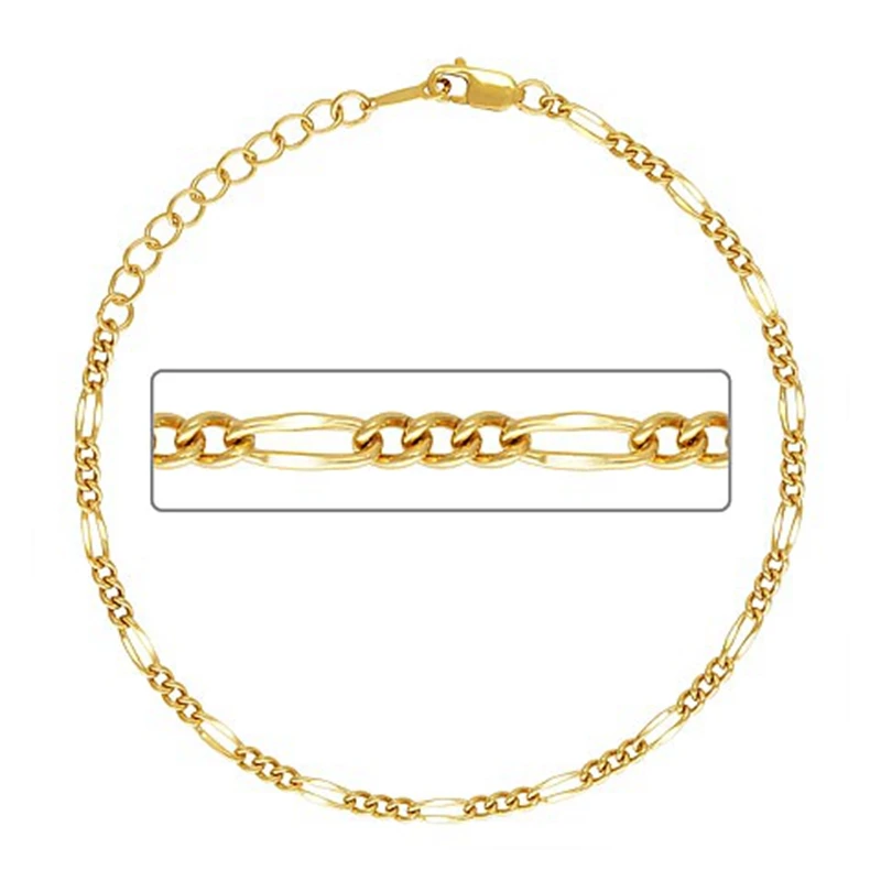 

2022 Hot Selling Custom Simple Dainty Girls Mini Link Chain Thin Stacked Layering 14k Gold Filled Figaro Chain Bracelet