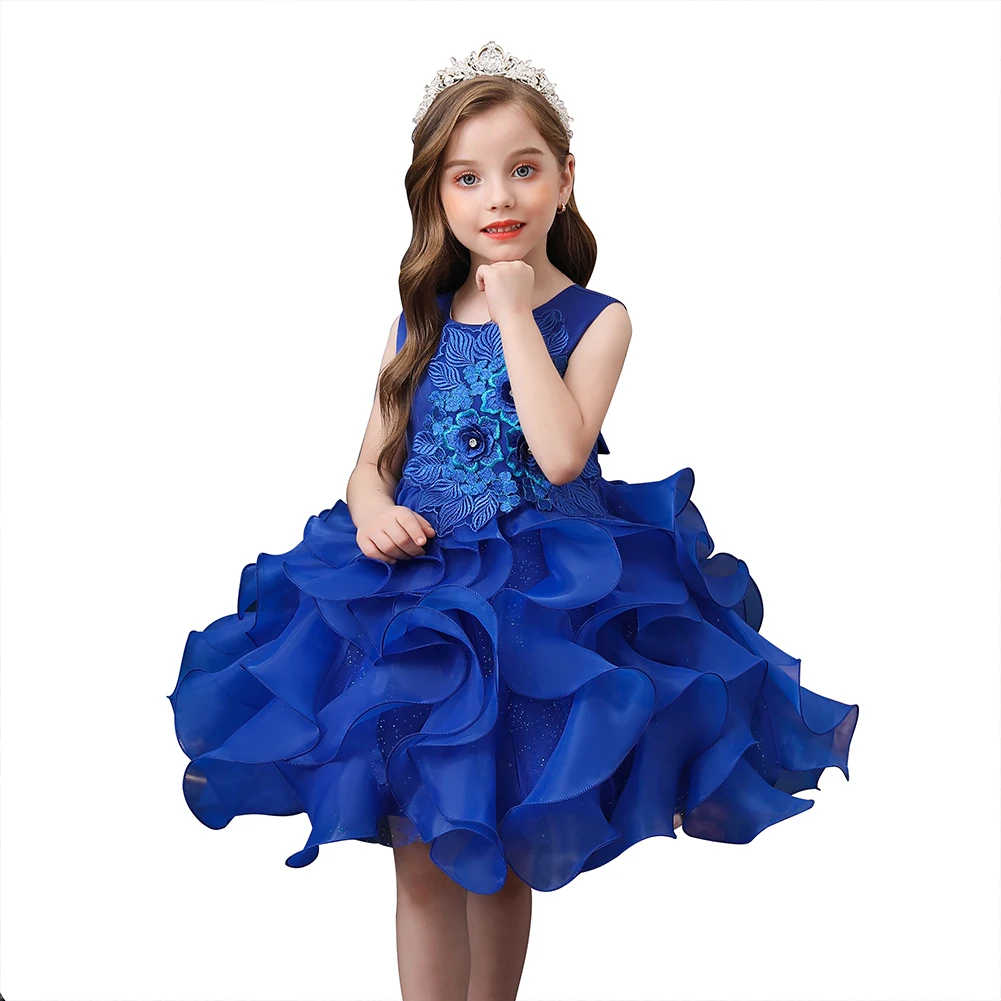 

Elegant Blue tutu dresses for girls party wear children evening dress for girl 8 years old fluffy flower kids wedding gown