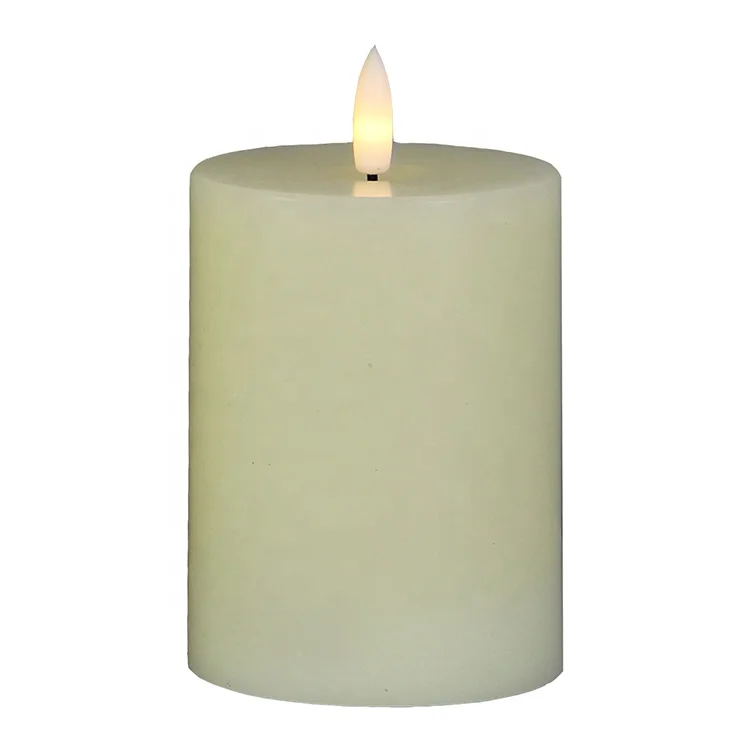 Wholesale ivory pillar real wax battery flameless light new led candle