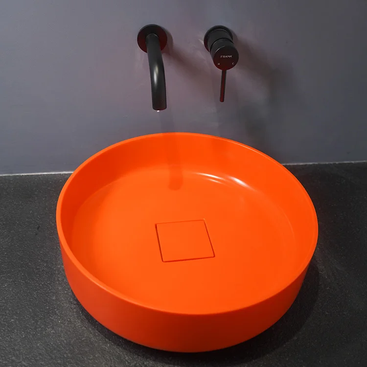 Round Modern Solid Surface Bathroom Vessel countertop Sink