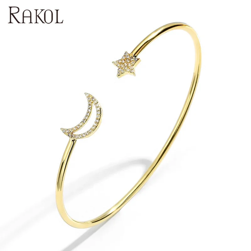 

RAKOL BP2236 Elegant star and moon adjustable cuff bangle newest simple charm jewellery for women, Picture shows