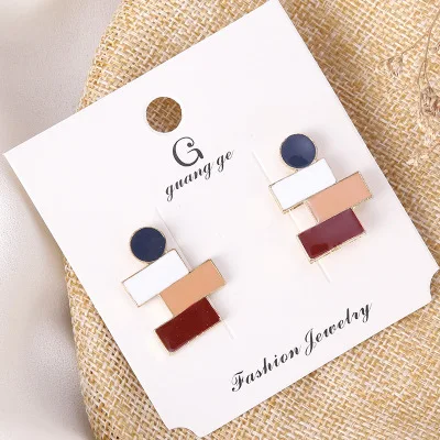 

2021 Simple Design S925 Post Multi Colors Irregular Square Round Earrings Oil Dripping Rectangle Stud Earrings