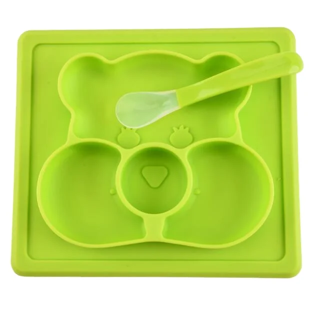 

High Quality New Design Amazon Hot Seller Eco-friendly Bpa-free Children Dinner Plate Food Grade Silicone Kids Tableware, Green pink skyblue