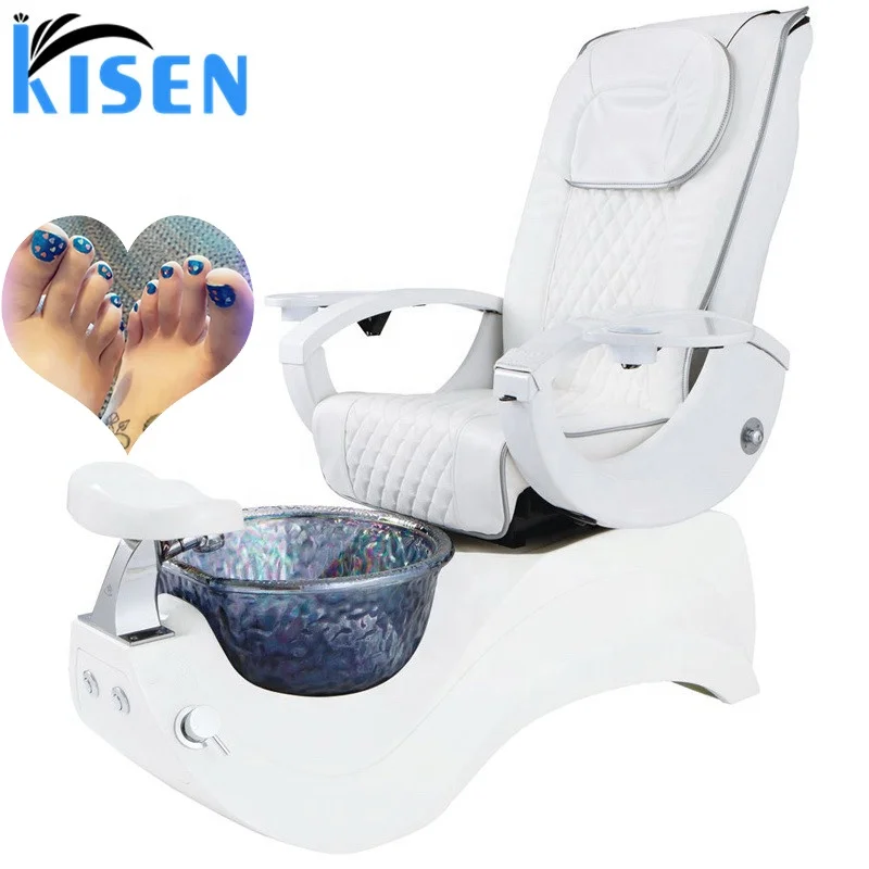 

Hot Sale Wholesale Beauty Nail Salon Furniture Luxury Modern White Foot SPA Fiberglass Human Touch Massage Pedicure Chair, Optional