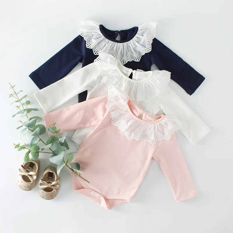 

INS fall 2020 new baby girl ha clothing lace collar package fart baby climb clothes conjoined at the cotton long sleeve