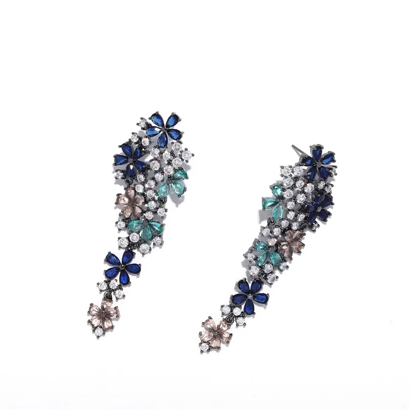 

Hypoallergenic Hyperbolic Earring Hummingbird Hypo Allergenic Hyperallergenic Blue Flower Zircon Jewelry Wholesale Earrings, As photo