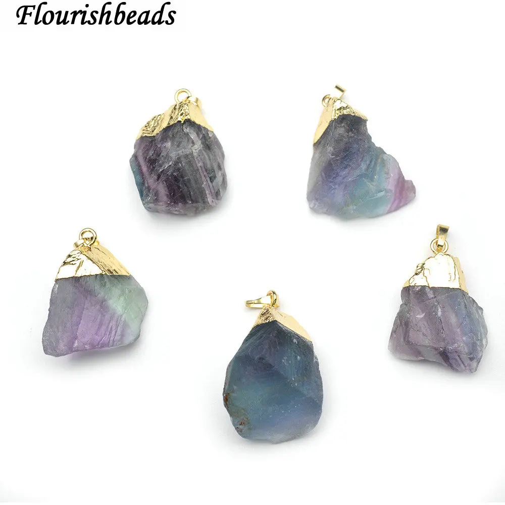 

Gold plating Natural Rough Fluorite Freeform Stone Pendant fit Fashion Jewelry making