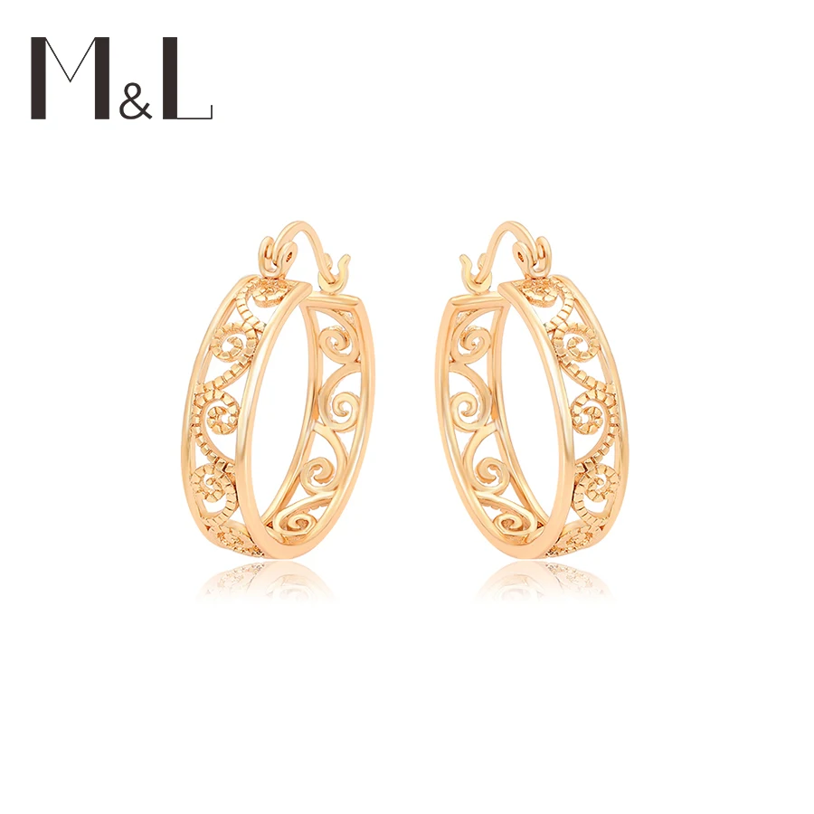 

M&L-50 Xuping Jewelry small earring hoops 18K gold plating wholesale earrings Engraved grain elegant exquisite style earclip