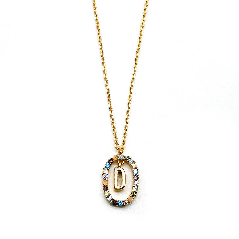 

Initial Alphabet Necklace Gold Plated Zircon 925 Silver Letter Pendant Necklace, As the picture shown