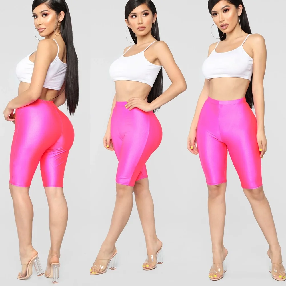 

Women's Wet Look Elastic High Waist Sports Short Workout Running Fitness Leggings Female Stretch Yoga Shorts Gym Yoga Pants