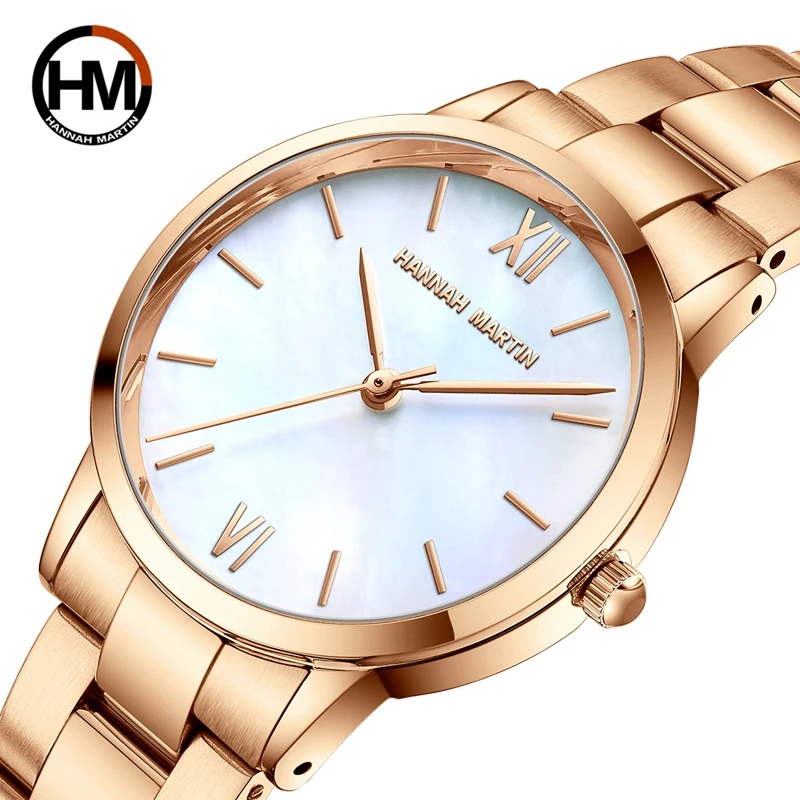 

HM-1221 New Arrival 2021 Japan Quartz Movement Pearl Jade Dial Stainless Steel Bracelet Fashion Dress Women Watch