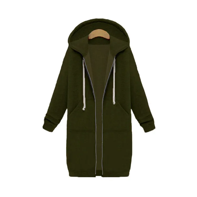 

Autumn Casual Women Long Hoodies Sweatshirt Coat Zip Up Outerwears Hooded Jacket, As picture