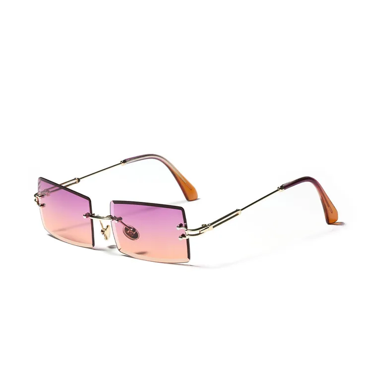 

2021 Best selling Street Beat Vintage Small Colorful Metal frame Vintage Retro Small Rectangle Square Rimless Sunglasses, Customize color