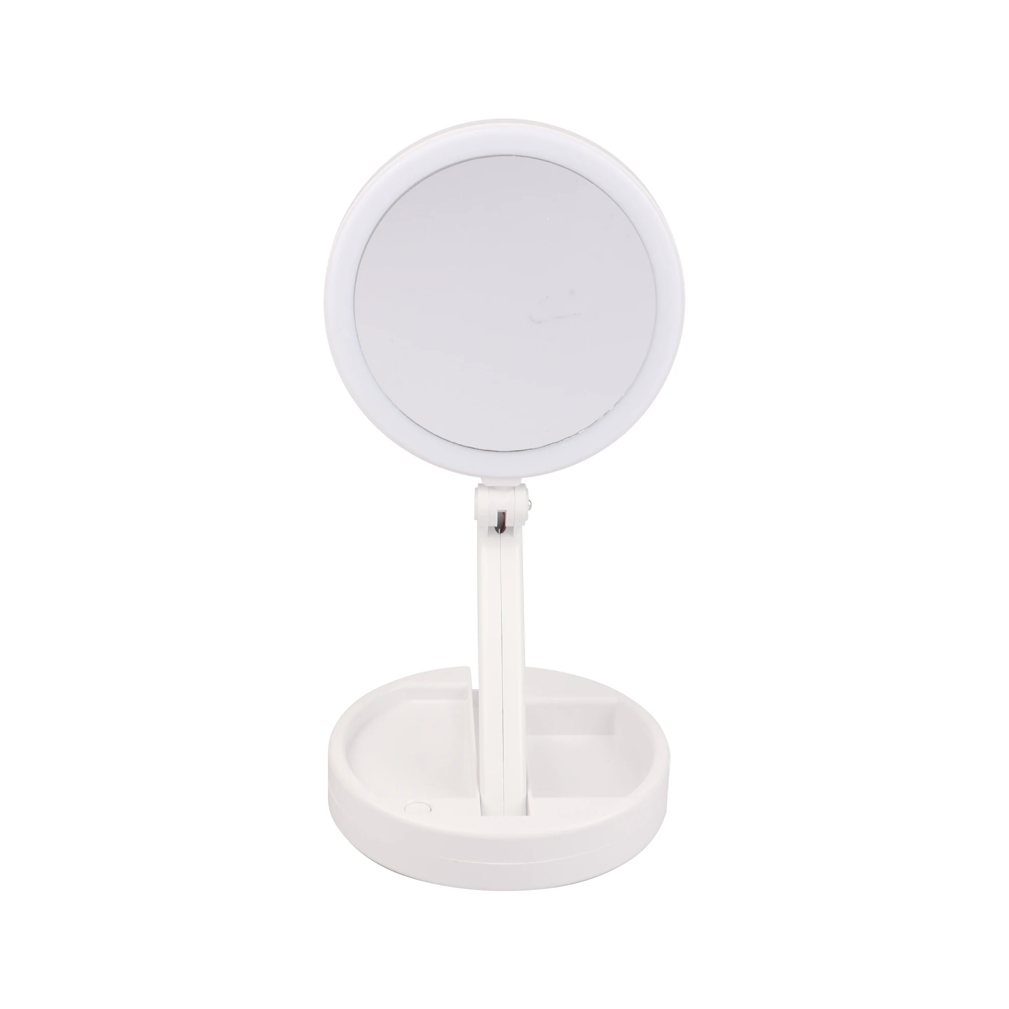 

Hot selling desktop folding convenient fill light beauty makeup mirror round usb led makeup mirror with light, White