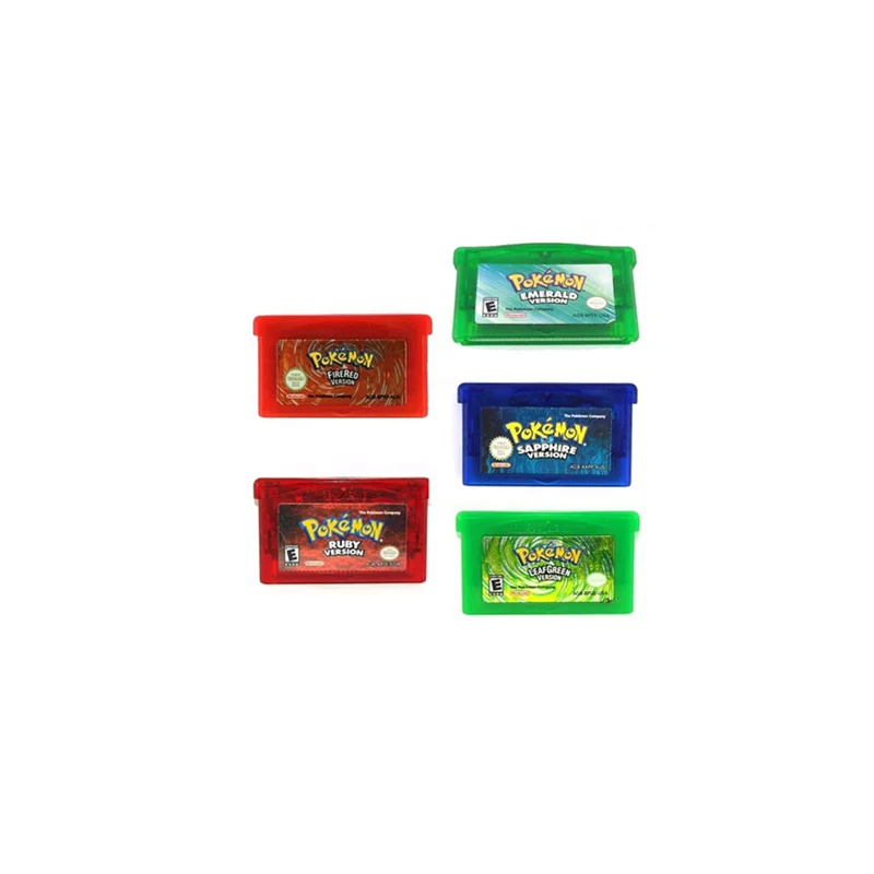 

Free Shipping Wholesale 5 Version of Pokemon GBA GBC Game Cards Emerald Firered Leafgreen Ruby Sapphire for GBA/GBA SP/ GBM/DS, 5 versions as pictured