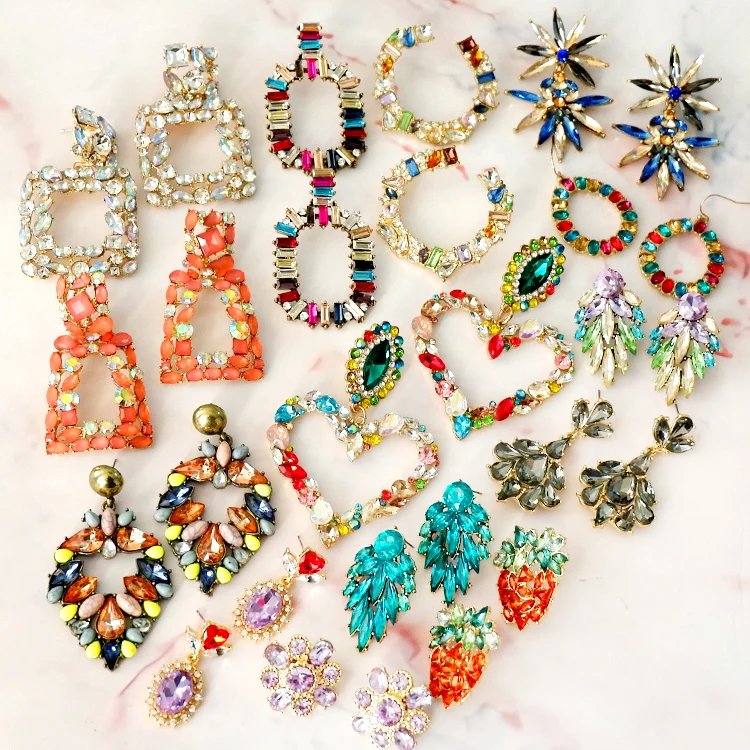 

colorful square statement crystal diamond stud earrings for women, Picture