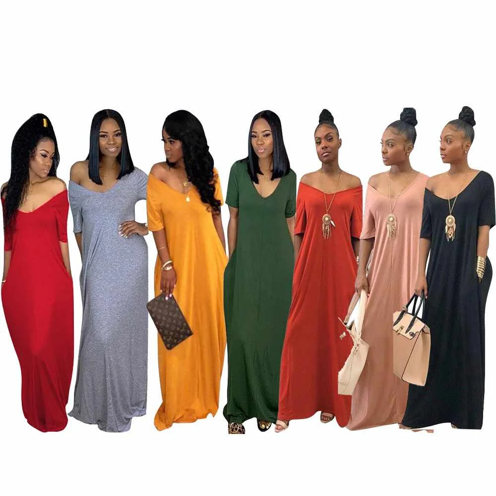 

hot women solid casual loose long maxi dress