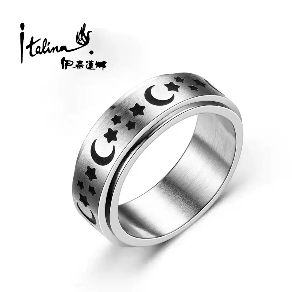 

YR10052 Moon Star Fidget Spinner Ring Rotatable Anti Anxiety Ring Relieve Stress Stainless Steel Anxiety Ring