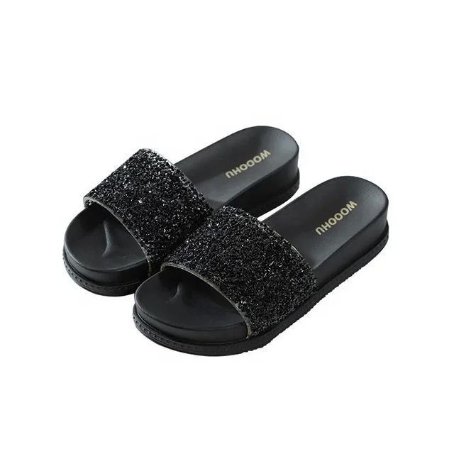 

Thick-Soled Fashion Adult Sandals Women Flat-Heeled Flip Flops Shine Style Sandals And Slippers