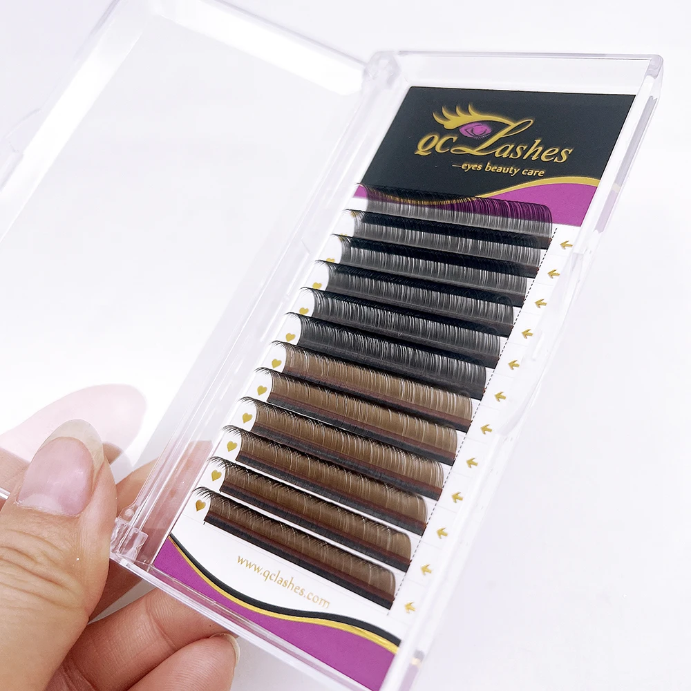 Premium Mink Matte Velvet Color Individual Eyelashes Custom Logo 0.03 Brown Cashmere Lash Trays Soft Brown Eyelash Extensions