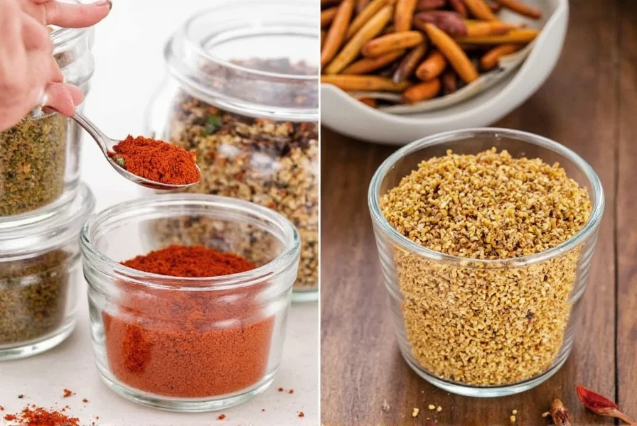 Well-organized spice drawer with labeled jars and compartments