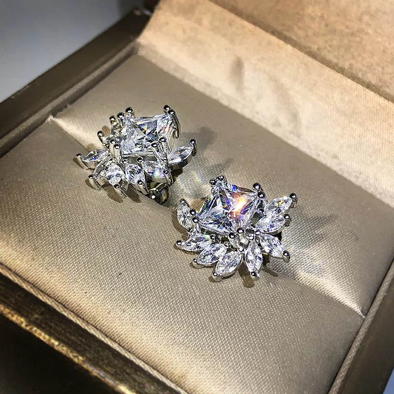 

Fashion Jewelry KYED0558 Platinum Plated Flower Shape 3A Zircon Earrings for Women