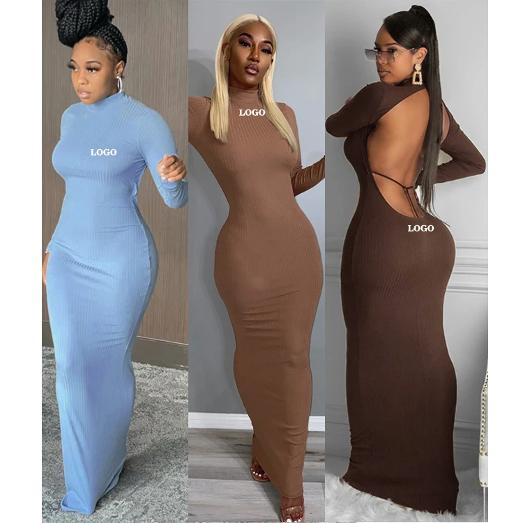 

Free Shipping Newest Spring Stylish Lady Slim Fit Dress Backless Solid Color Long Pencil Skirt Woman Sexy Tube Top Clothes