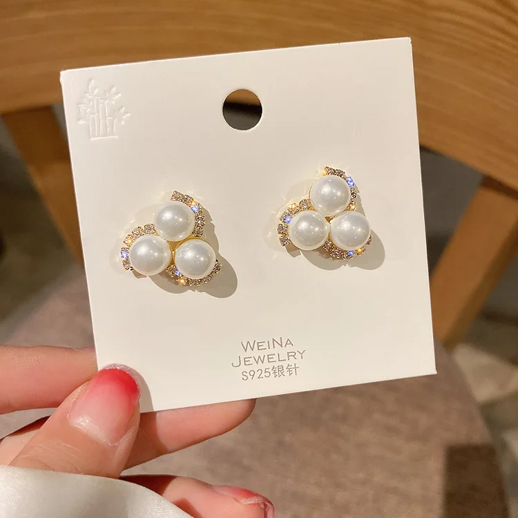 

fashion trendy jewelry flower crystal pearl stud earrings