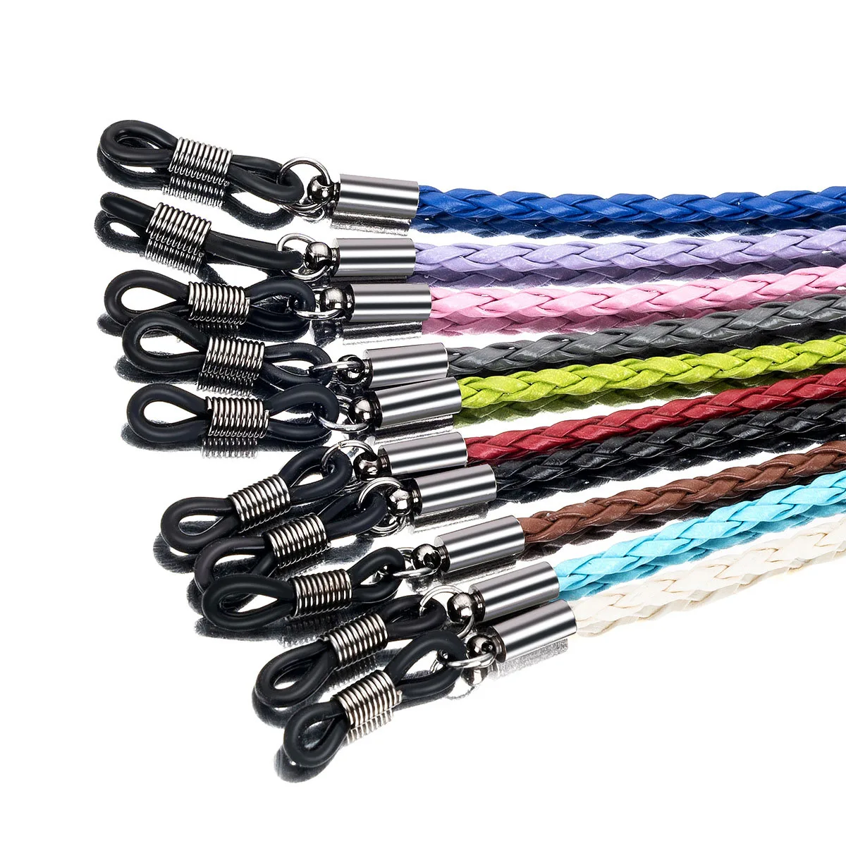 

Multi colored 11 unisex Braided PU leather neck lanyard holder necklace cord sports reading custom sunglass strap Chain Cord, As show