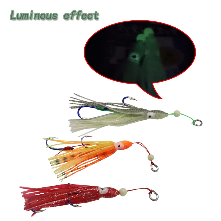 

Low MOQ 3D eyes ABS plastic material saltwater vertical octopus skirted jigging metal lure fishing lures hook, Colorful