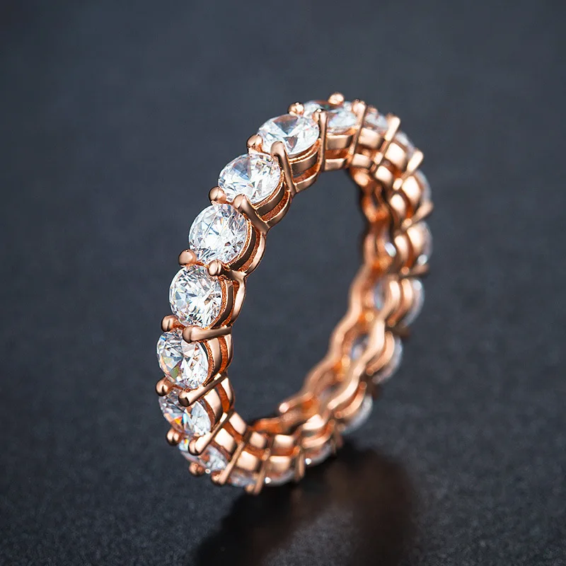 

High Quality Wholesale Fashionable Simple designs KYRA0440 CZ Ring Rose Gold 3A Zircon Eternity Band Ring for women